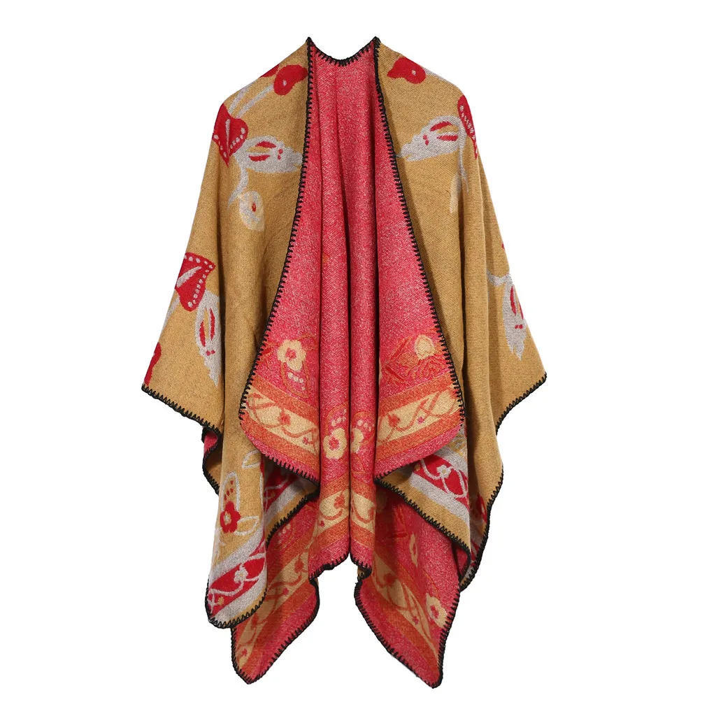 Зимняя накидка для женщин мягкий кашемировый кардиган с принтом шаль пальто