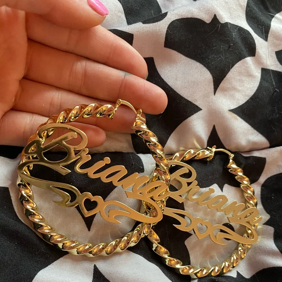 

Gosun Fashion Customize Name Letter Earrings Stainless Steel Big Bamboo Heart Hoop Earrings Personalized Circle XOXO Earrs Style