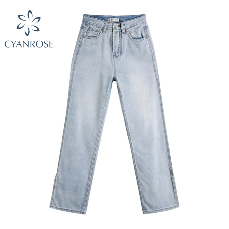 

Long Jeans&Denim Pants Wash Hem Split Rok High Wasit Loose Casual Streetwear Trousers 2021 Harajuku Fashion Leisure Y2K Clothes