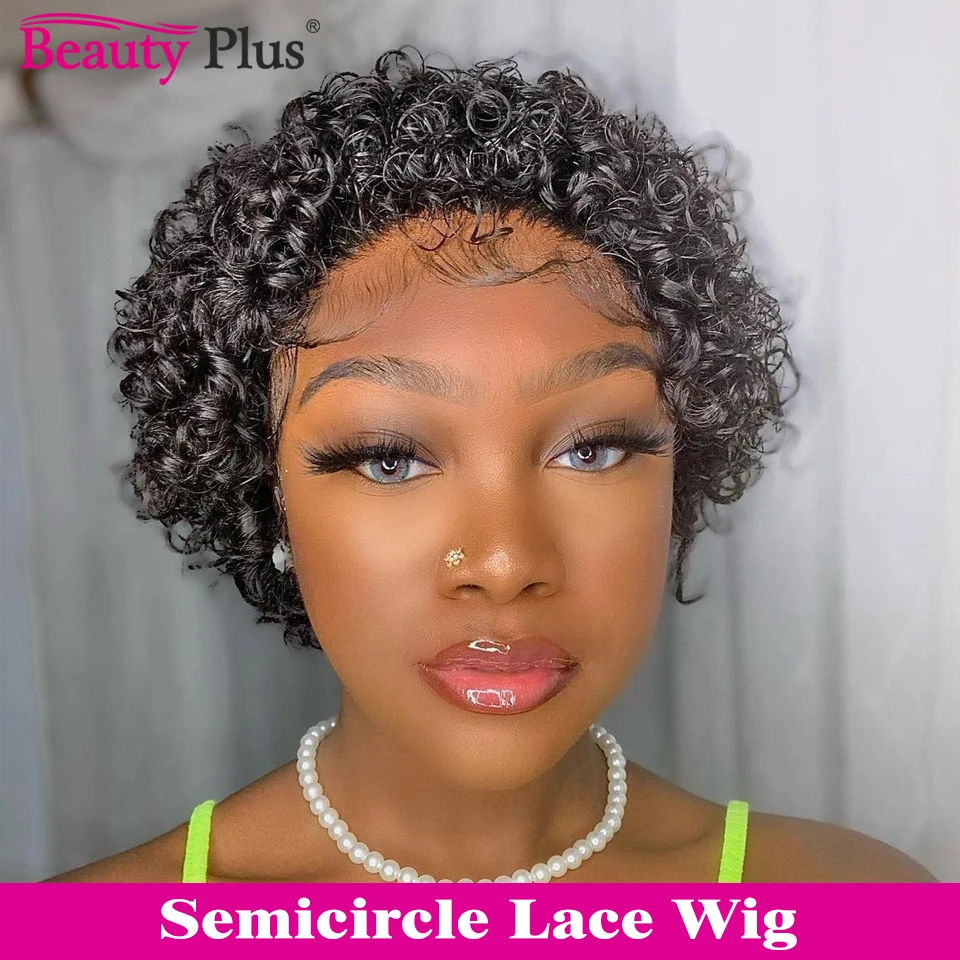 

Short Curly Bob Human Hair Wig Brazilian Pixie Cut Wig 13x2 Water Wave Transparent Lace Wig Pretty Ma Ma Remy Cheap Glueless Wig