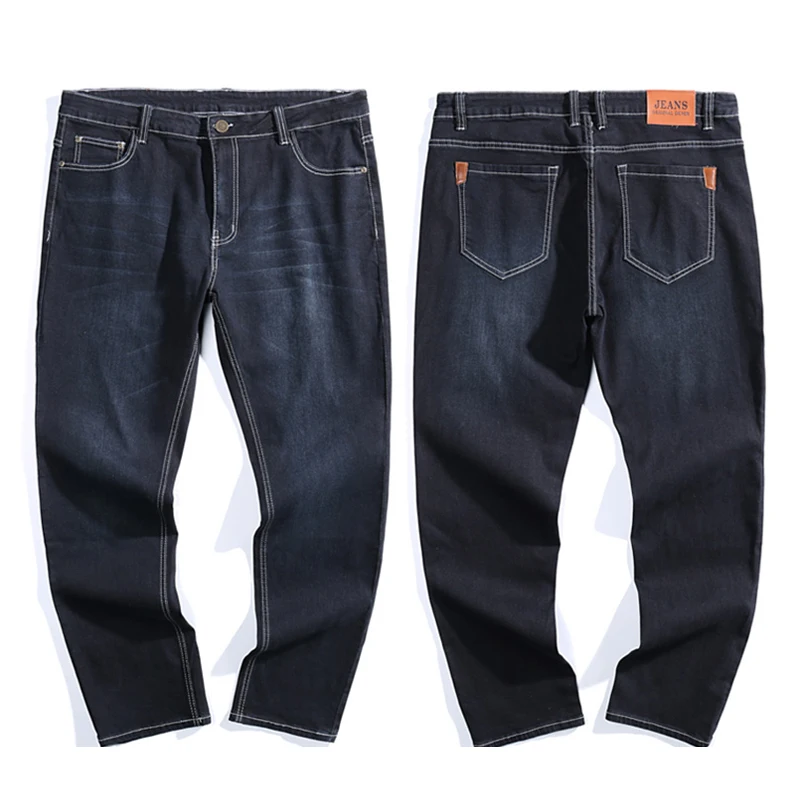 

Plus Size 48 50 Oversized Men Business Loose Jeans Classic Solid Color Simplicity Comfortable Cotton Elasticity Male Denim Pants