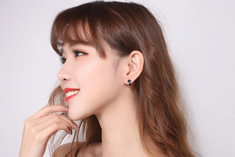 

SJVSE-10 Black Zircon Leaf Hoop Earring Female Charm Fashion Wholesale Jewelry Prevent Allergy Party Brincos