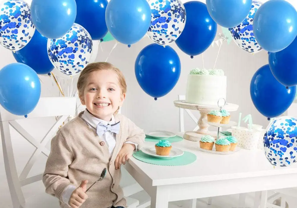 

Royal Blue and Baby Blue Balloons 12 inch Premium Latex Confetti Balloon & 64 ft Ribbon - Blue Party Decorations Supplies