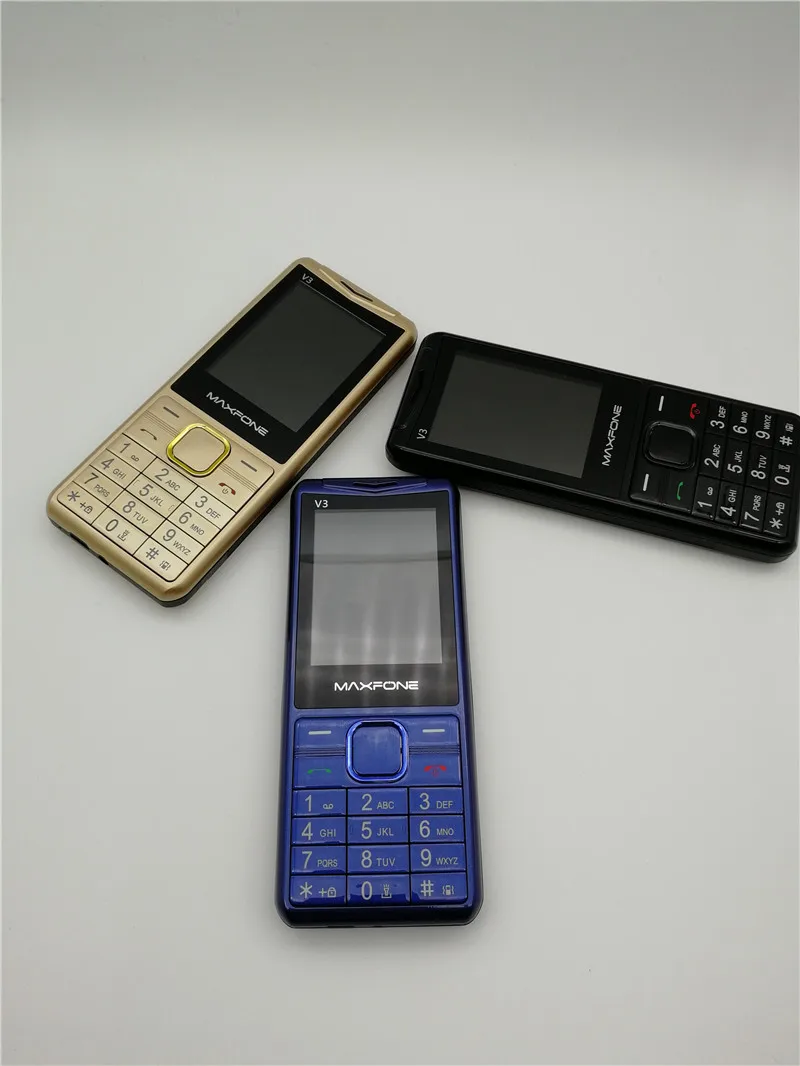 Maxfone V3 кнопочные сотовые телефоны с 1,77 дюймов 2000 мАч две sim-камеры Bluetooth Spotlight большой динамик FM дешевый мобильный телефон