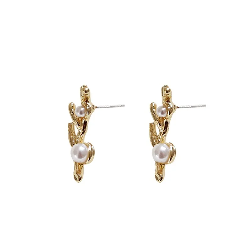 

S925 Tremella nail hollowed out round twig shape pearl small DIY handmade earrings accessories materials