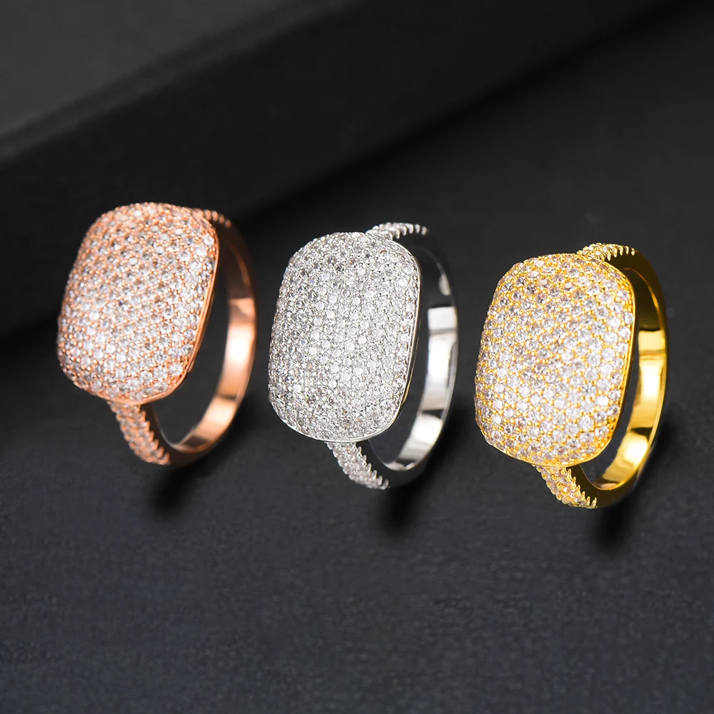 SISCATHY Hot Luxury Geometry Cubic Zirconia Wide Rings Engagement Naija Dubai Bridal Finger For Women Fashion Jewelry | Украшения и