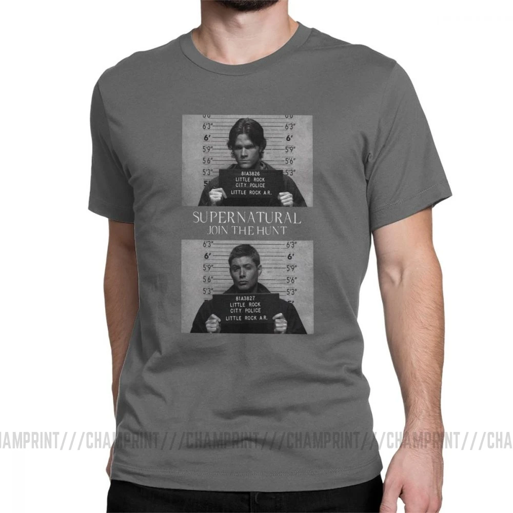 Сверхъестественная футболка Mugshot's Spn Brothers Angel Футболка мужская размера плюс одежда сумасшедшая футболка с круглым вырезом очищенный хлопок - Цвет: Темно-серый
