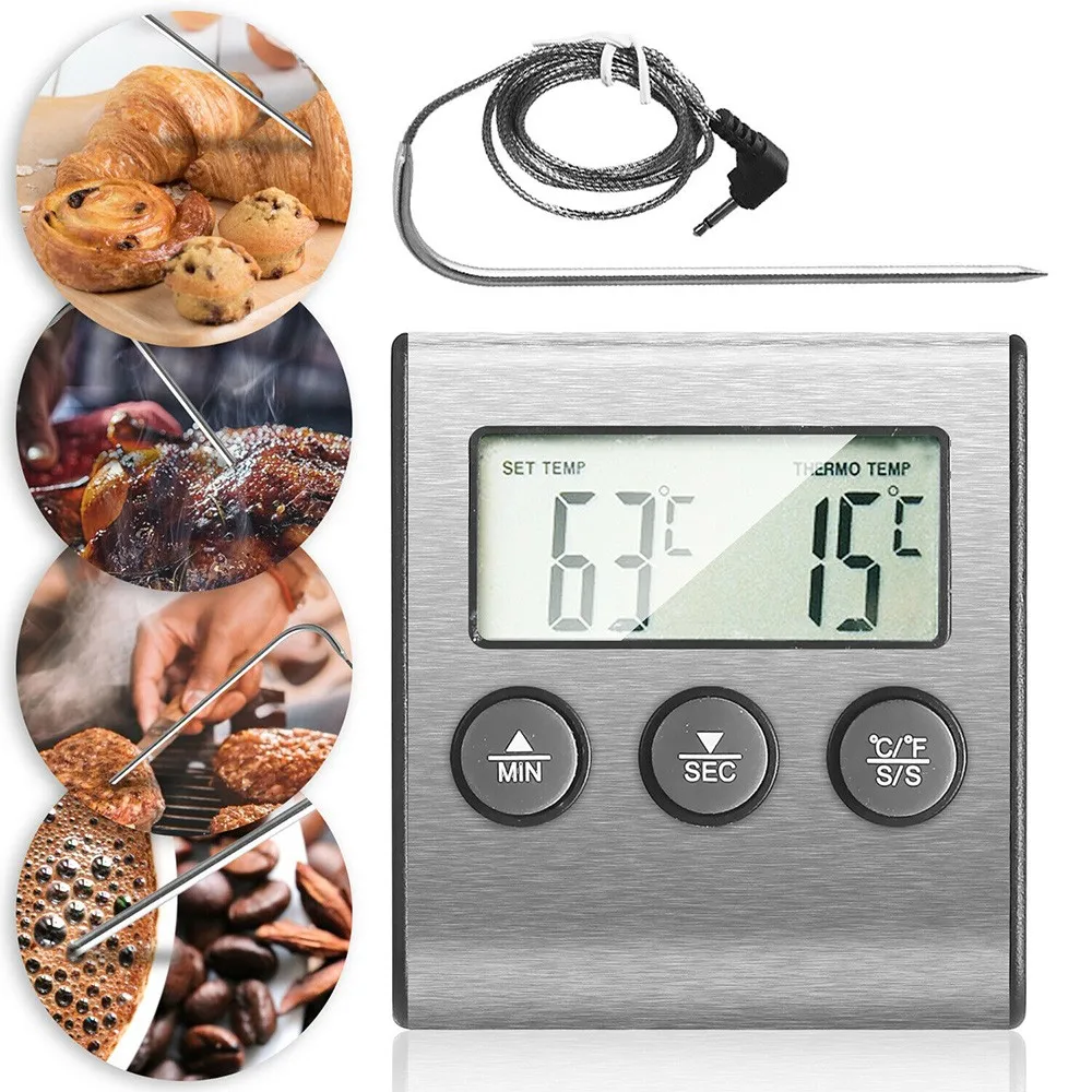 

Digital Kitchen Thermometer LCD Display Long Probe For Grill Oven Food Meat Cooking Alarm Timer Measuring Tools Digital Kitchen