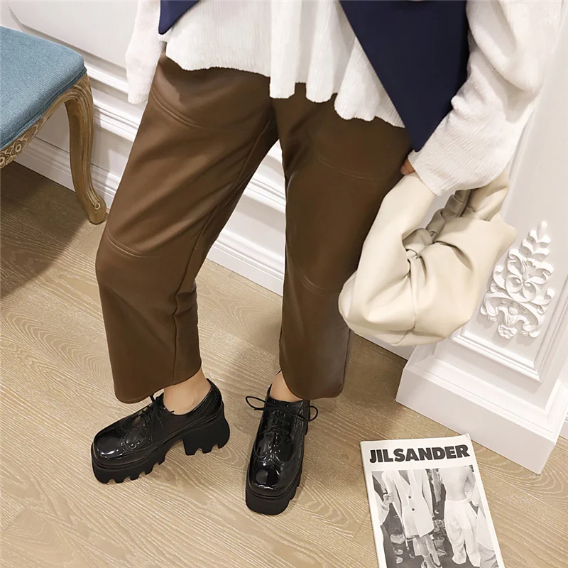 

MStacchi Spring Women Shallow Lace-Up Shoes Woman Round Toe Thick Bottom Solid Color Heeled Shoes Ladies Platform outdoor Pumps