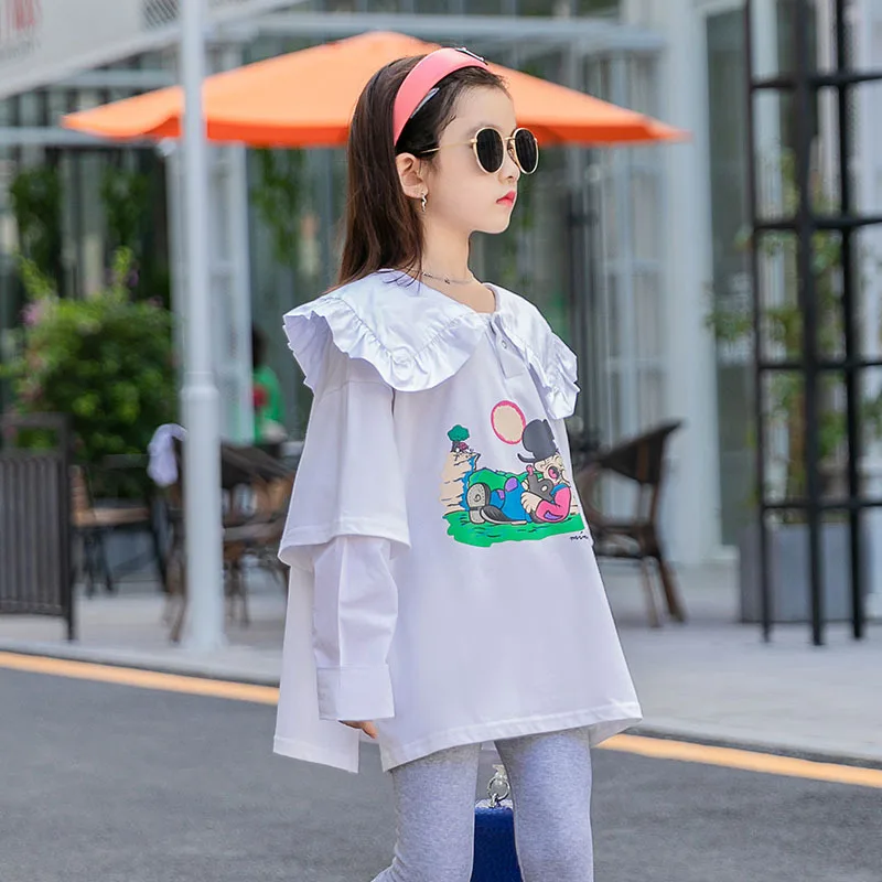 

Детская белая рубашка с героями мультфильмов для девочек от 10 до 12 лет, с длинными рукавами, осень 2020, с кукольным воротником, Детские Модные ...