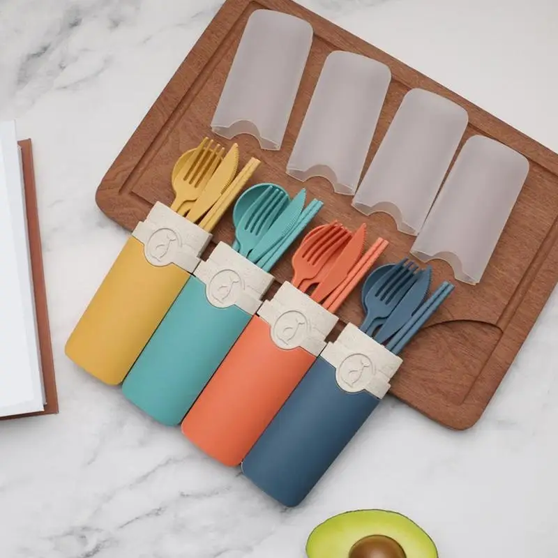1 комплект соломенная посуда портативный многоразовый нож ложка вилка палочки