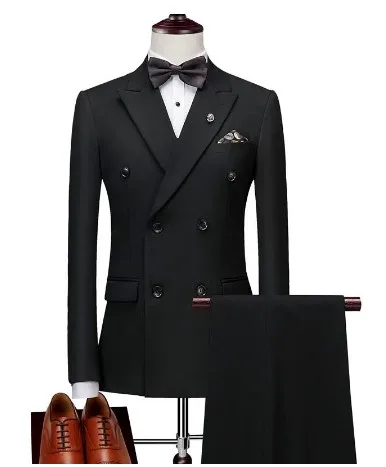 

ANNIEBRITNEY Mens Double Breasted Suits Terno Masculino Slim Fit Men's Formal Suits Set Brand Black Grey Jacket Pants Vest