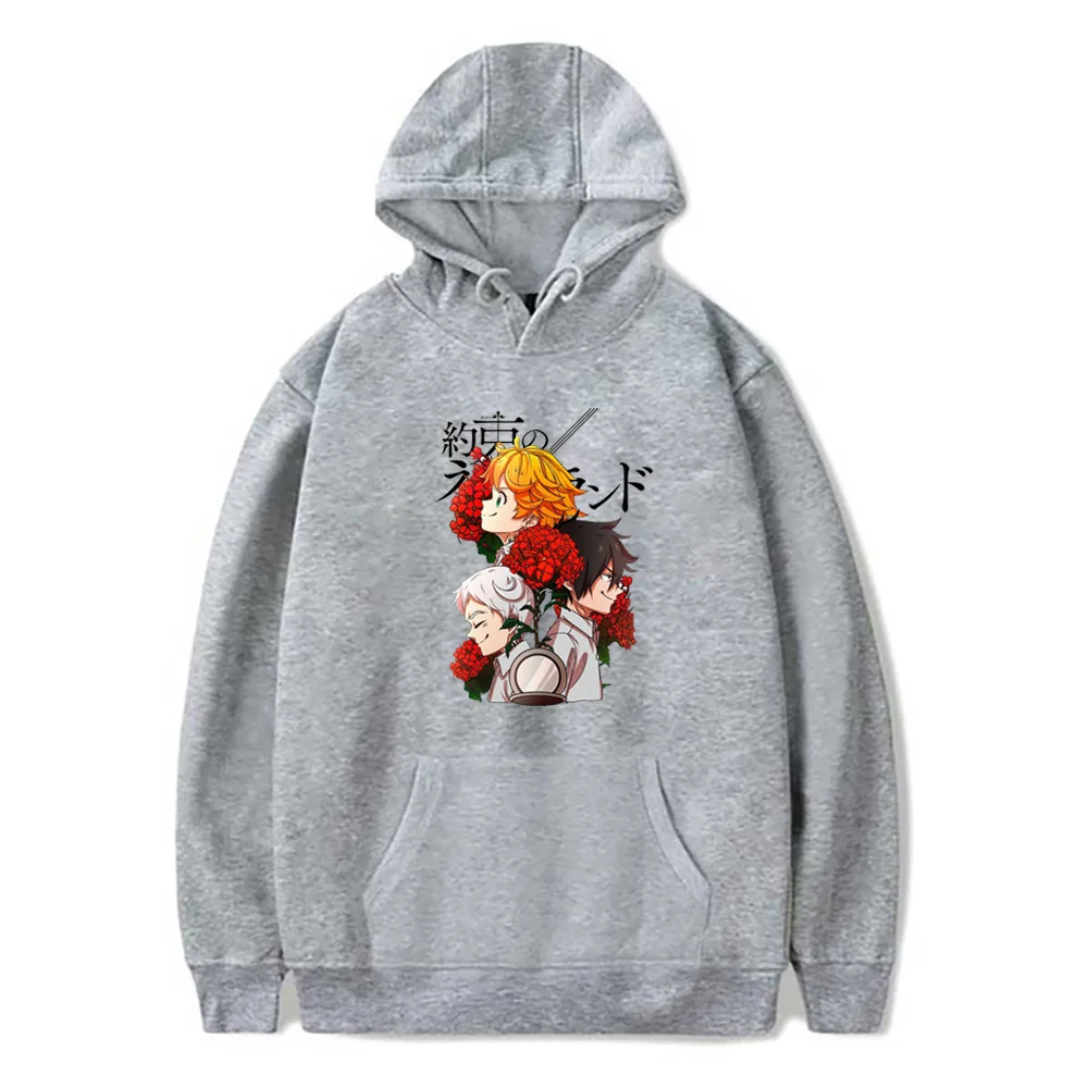 Funny the Promised Neverland Hoodies Men Kawaii Fashion Harajuku Winter Warm Streetwear Graphic Sweatshirts Male