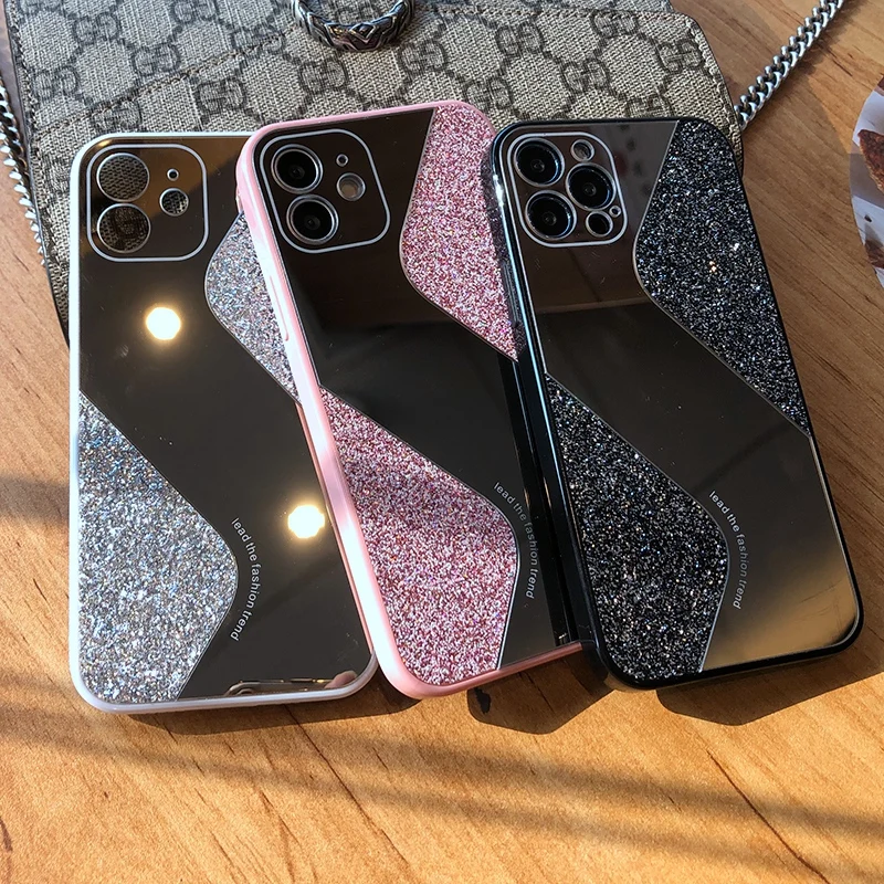 

Bling Glitter Makeup Mirror Phone Case For iPhone 12 11 Pro MAX Mini X XS XR 8 7 Plus SE 2 2020 Luxury Silicone Shockproof Cover