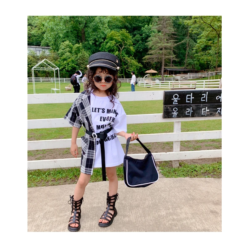 2020 г. Летнее Детское платье корейский нестандартный костюм в клетку рубашка