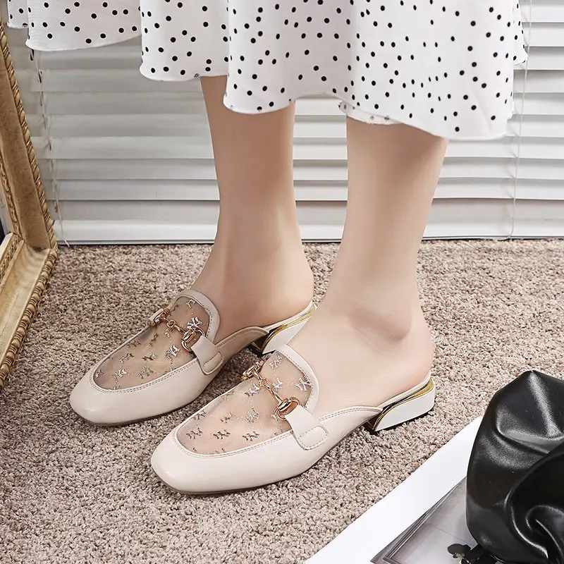 

Summer Women Metal flats shoes women Comfortable Pointed Toe Casual Mules Leisure Ladies Office Shoes Slides slippers women