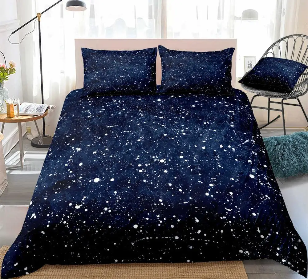 Многоцветный Galaxy пододеяльник, набор, космическое созвездие, пододеяльник, королева, домашний текстиль, белые звезды, Комплект постельного белья, 3 шт., король, Прямая поставка, галактика, подростки - Цвет: Многоцветный