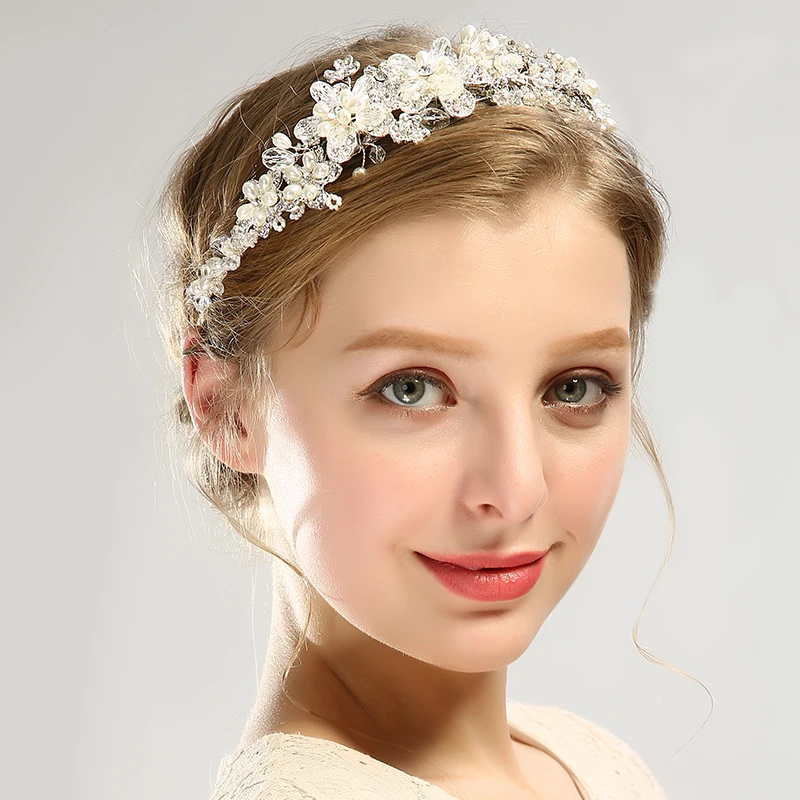 Двухрядный Выпускной ободок для волос искусственный жемчуг Плетеный корона диадемы свадебное украшение на голову головной убор кристалл серебро свадебные ювелирные украшения для волос