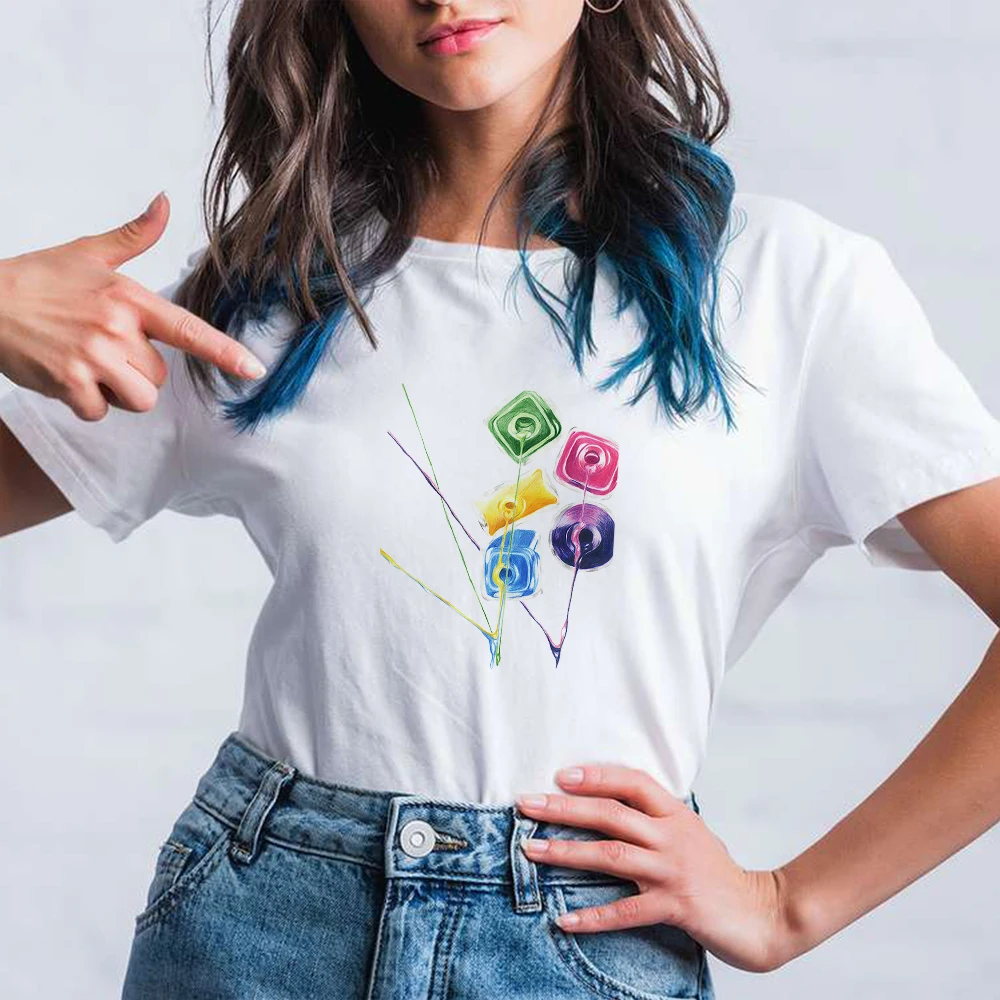 

Sexy Lips 2021 T-shirt Women's O-neck Versatile Short Sleeve Trendy Colorful nail polish Printed Aesthetic Oversize Women Tshirt