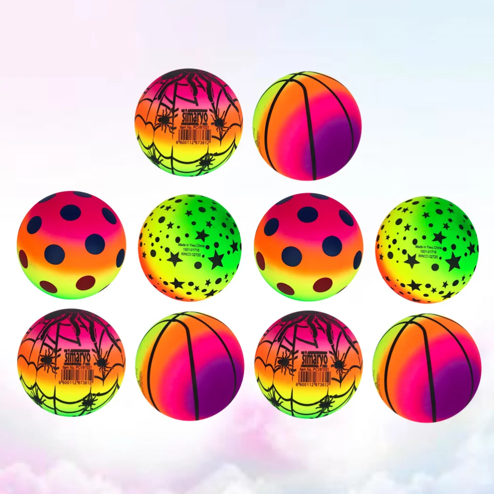 

10 Pcs 16 Rainbow Balls Elastic PVC Beach Sports Play Kickball Flap Children for Indoor Outdoor Playground Acti