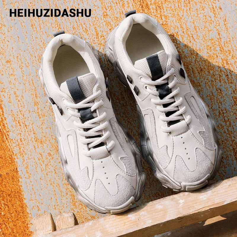 Кроссовки женские из натуральной кожи массивные на платформе шнуровке