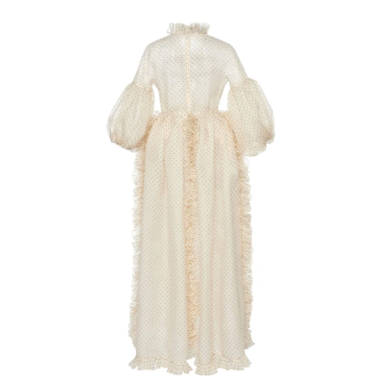 Женское винтажное платье макси Длинное свободное с рукавом-фонариком и оборками