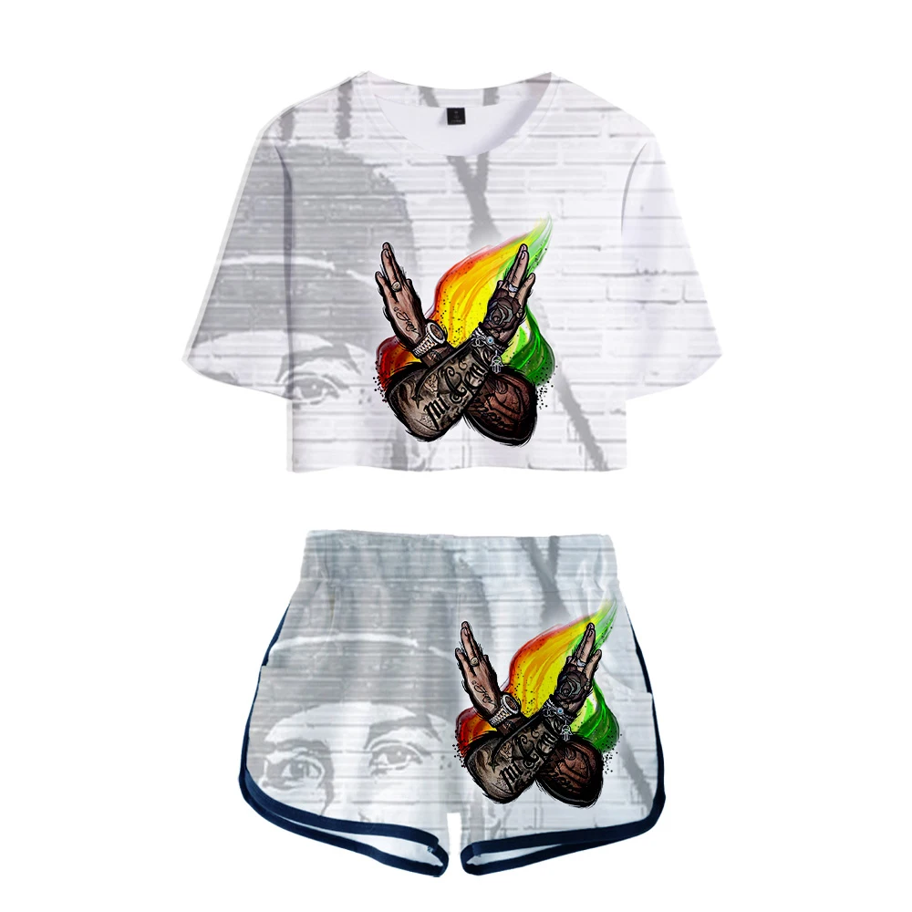 

nicky jam 3D Printed Women Two Piece Set Fashion Summer Short Sleeve Crop Top+Shorts Hot Sale Streetwear Clothes