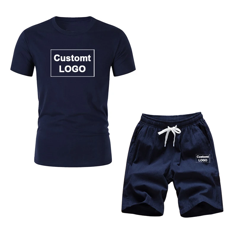 

2021 Solid Color Printed Round Neck Short Sleeve T-Shirt And Five-Point Pants Two-Piece Men's Solid Color Casual Suit Set
