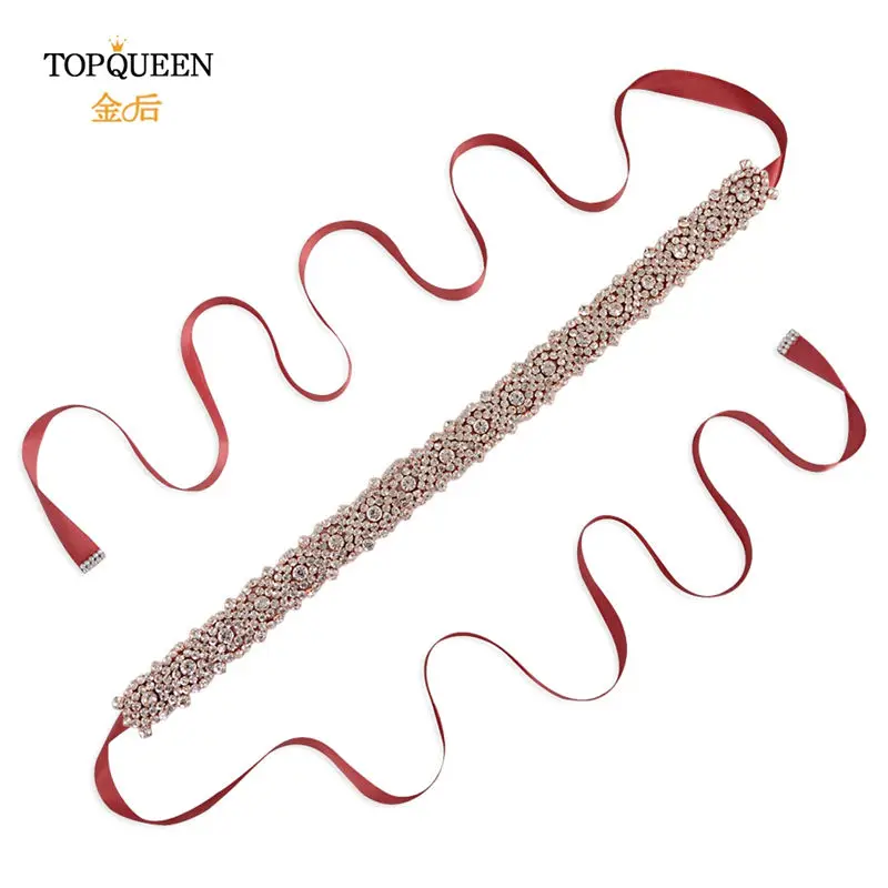 TOPQUEEN S28B-RG розовое золото свадебный пояс Стразы пояс для свадебных платьев пояс с бисером ручной работы пояс подруги невесты и пояса - Цвет: wine red