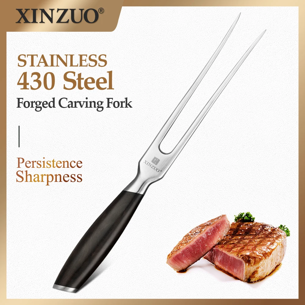

XINZUO 155mm Carving Meet Fork Kitchen Dining Tableware Premium 430 Stainless Steel with Ebony Handle Barbecue and Meat Forks