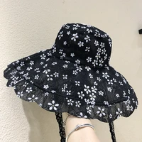 2021 new spring and summer big eaves lace flower retro bandage outing sunscreen sunshade ladies bucket hat female fisherman hat