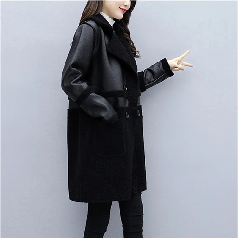 Куртка женская с бархатной подкладкой двусторонняя кожаная утепленная