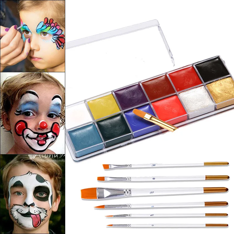 Хэллоуин Макияж инструмент вечерние + 6 кисть 12 цветов/набор флэш тату краска для