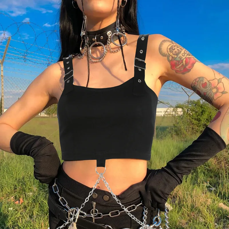 УКОРОЧЕННЫЙ ТОП Rosetic в готическом стиле пикантный облегающий черный клубный