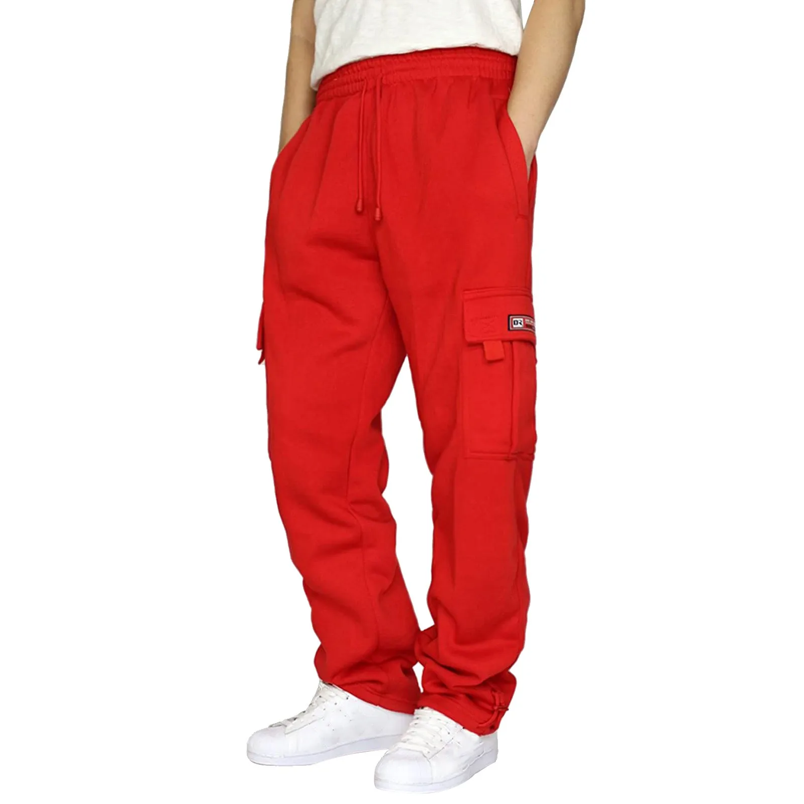 

winter Men Rope Loosening Waist Solid Color Pocket Trousers Loose Sports Trousers tactical pants pantalon jogging pour homme F4