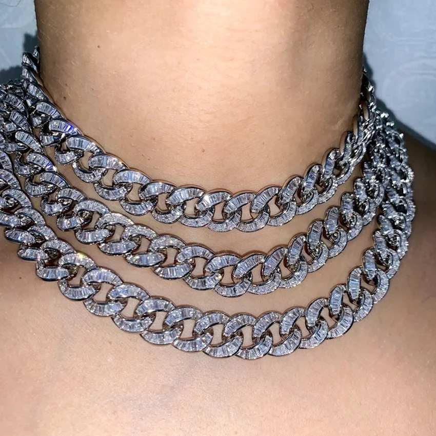Цепи из нержавеющей стали в стиле &quotбагет&quot cz кубинский колье для женщин