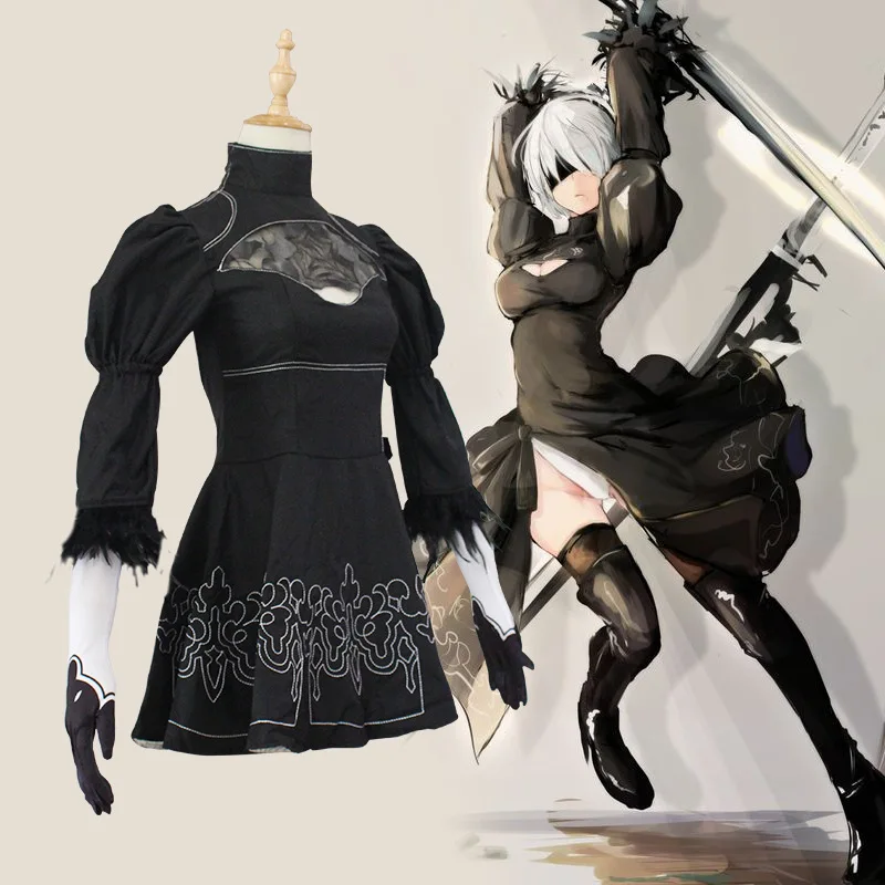 

Anime Nier Automata Yorha 2B Cosplay Suits Women Outfit Disguise Costume Set Fancy Halloween Girls Party Black Dress