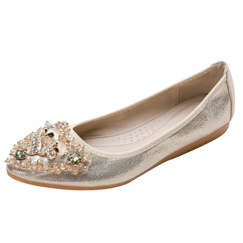 

2021 New Wedding Shoes Woman Square Buckle Crystal Pointed Toe Flats casual Glitter Shallow Slip On Comfy Loafers Bling Bling
