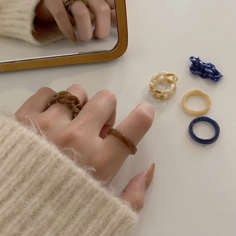 

1pcs New Vintage Colorful Acrylic Ring Resin Geometric Round Adjustable Chain Rings for Women Girls Party Jewelry Gift