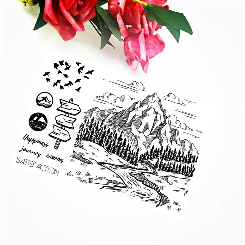 11x16 см горные вершины прозрачный печать прозрачные наклейки силиконовый валик