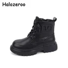 Осенние детские модные ботинки, детская черная кожаная обувь с натуральным лицевым узором, детские ботинки для девочек для верховой езды, Брендовая обувь для мальчиков, ботинки мартинсы