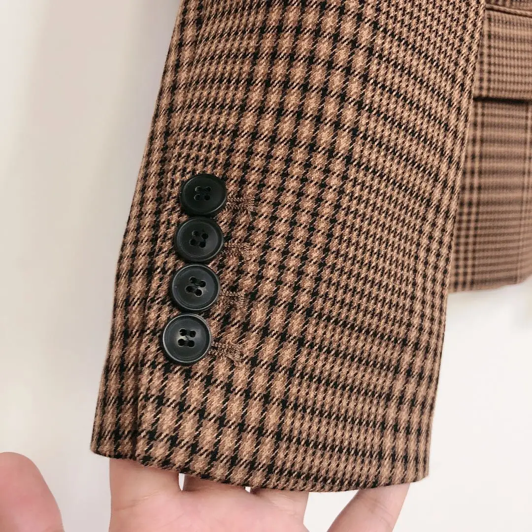 

Autumn woman vintage slim suit coat houndstooth office ladies long-sleeved buttons French brand casual pocket jacket women