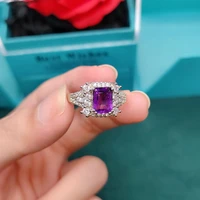 new fashion natural amethyst silver color womens rings square cut purple crystal classic design proposal wedding jewelry
