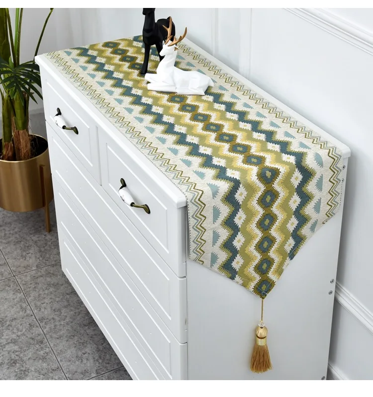 Двухуровневая скатерть из хлопка и льна с кисточками для свадебного обеденного