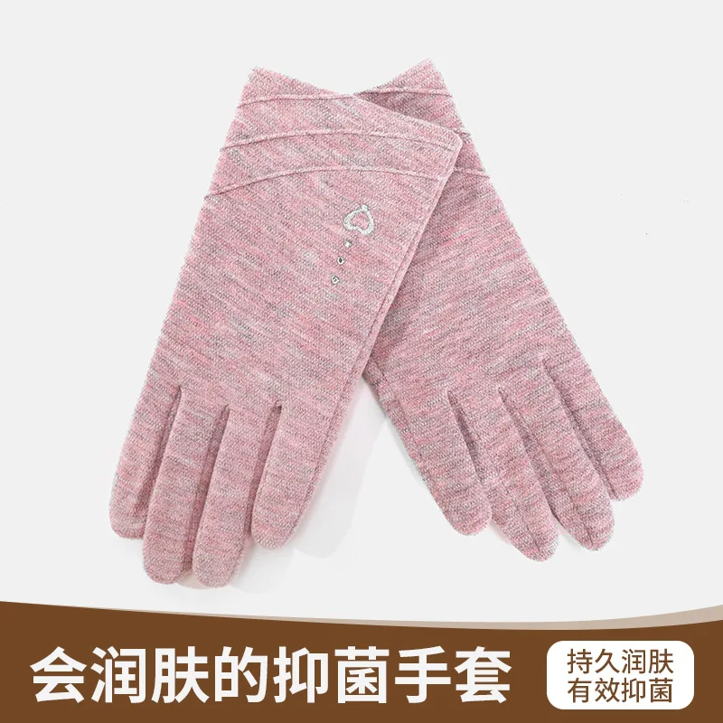 

Winter new touch screen gloves knitted ladies warm and velvet outdoor pure color antibacterial moisturizing hand protection