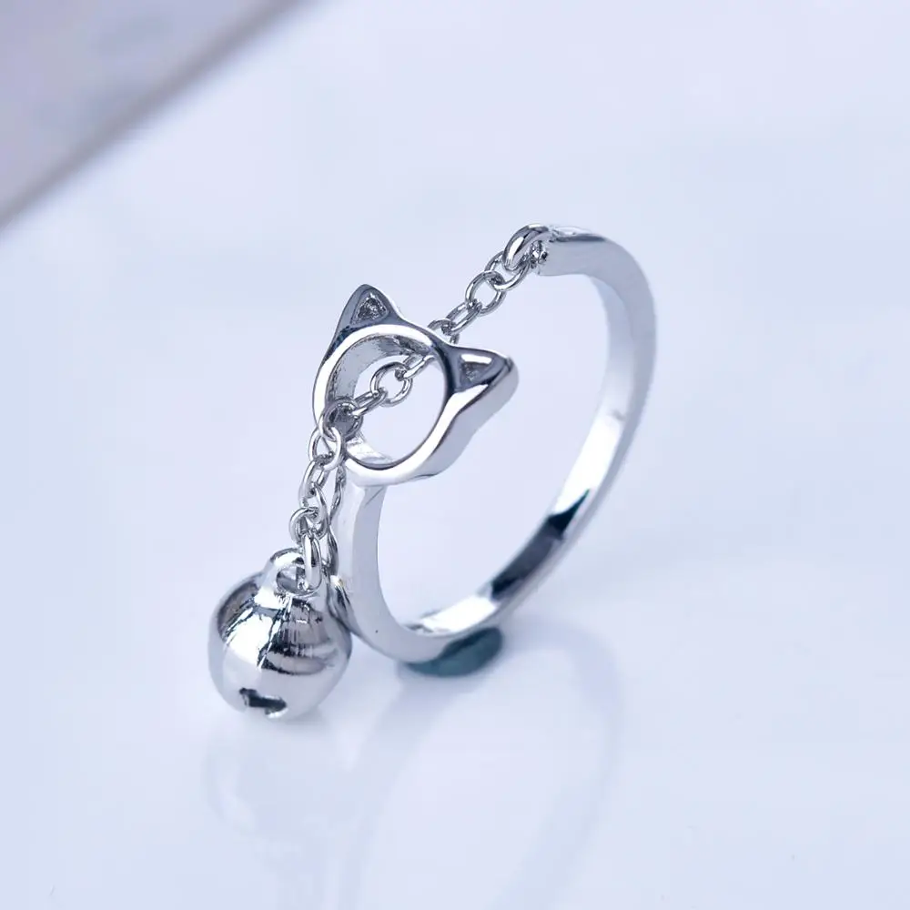 New 9 2 5 Color Hollow Cat Open Ring With Bell Pendant Creative Simple Chain For Women Girl Lovely Jewelry Gift | Украшения и