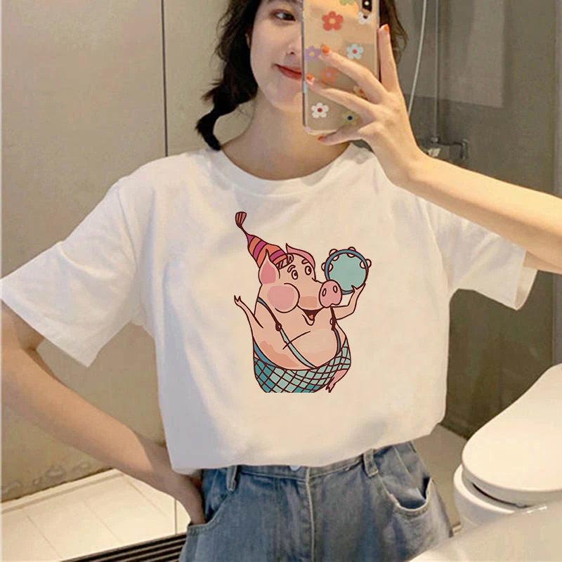 

2021 Summer Women T-shirt Cartoon Pig Printed Tshirts Casual Tops Tee Vintage Vogue Girl Ullzang Mujer_T-Shirt