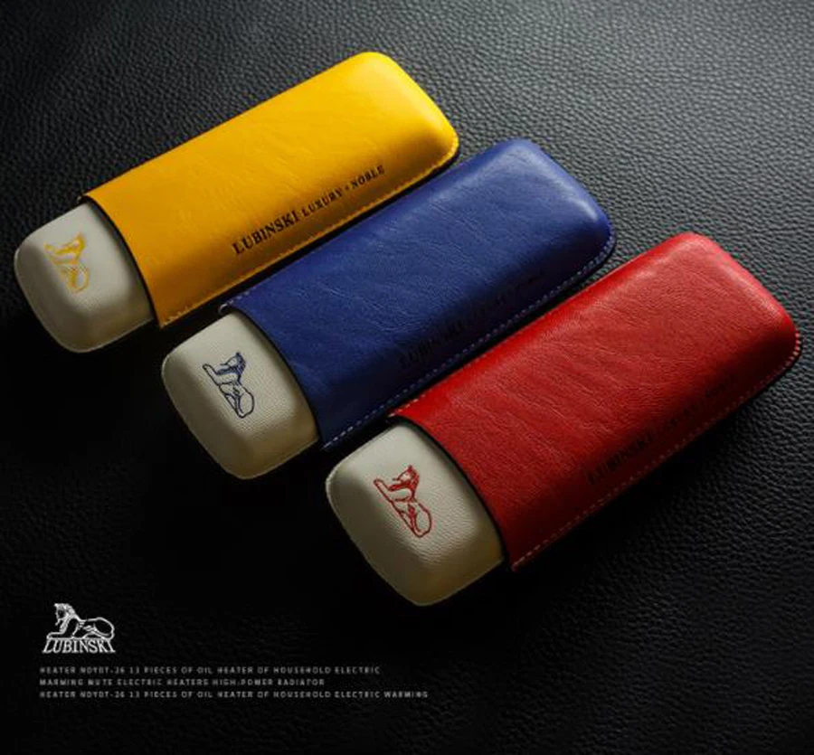 

LUBINSKI Special Soft Leather Cigar Case Travel Case Mini Humidor Portable Holder 2 Tube W/ Fancy Gift Box COHIBA