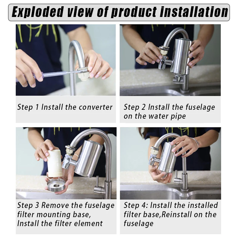

Newly Faucet Water Filter Purifier System Stainless Steel Replacement for Home Kitchen Tap Sink XSD88