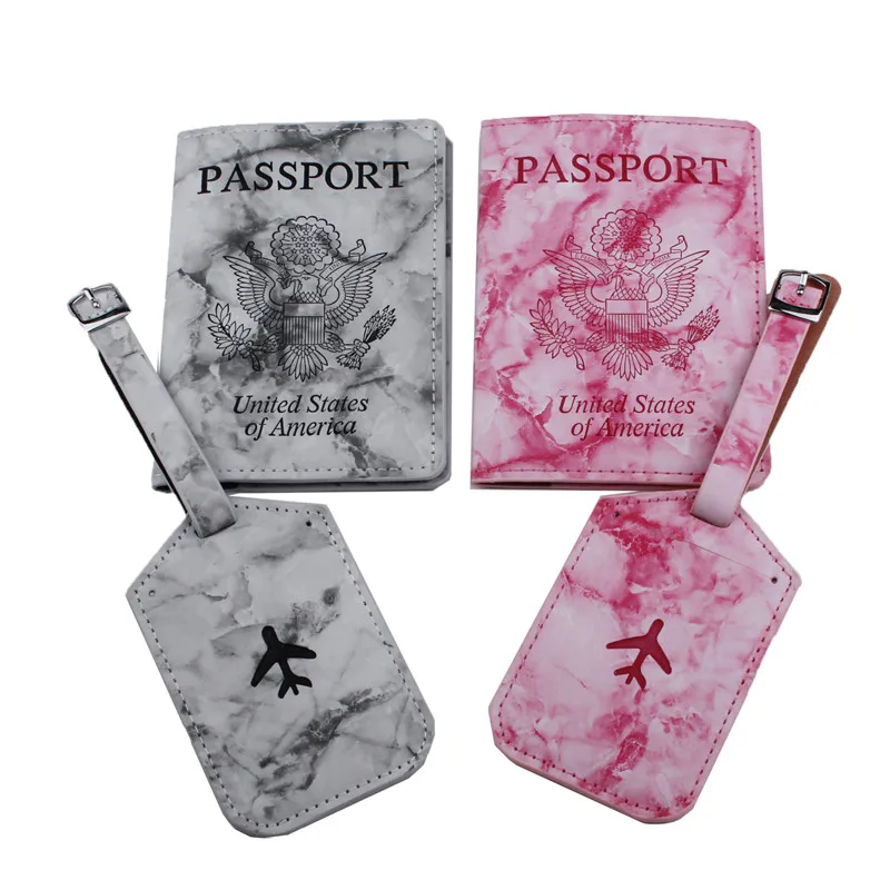 

New Set Marbling US Passport Cover Luggage Tag Couple Passport Cover Case Letter Travel Holder 4PCS/Set CH34LT49